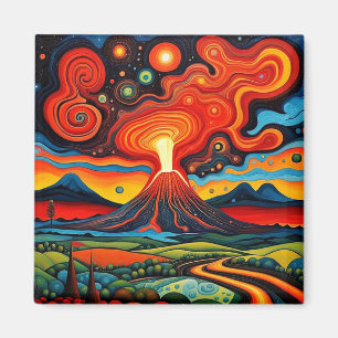 Erupting volcano at night 7 magnet