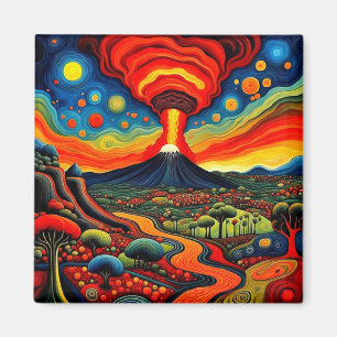 Erupting volcano at night 9 magnet