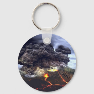 Erupting Volcano on Mountain Key Ring