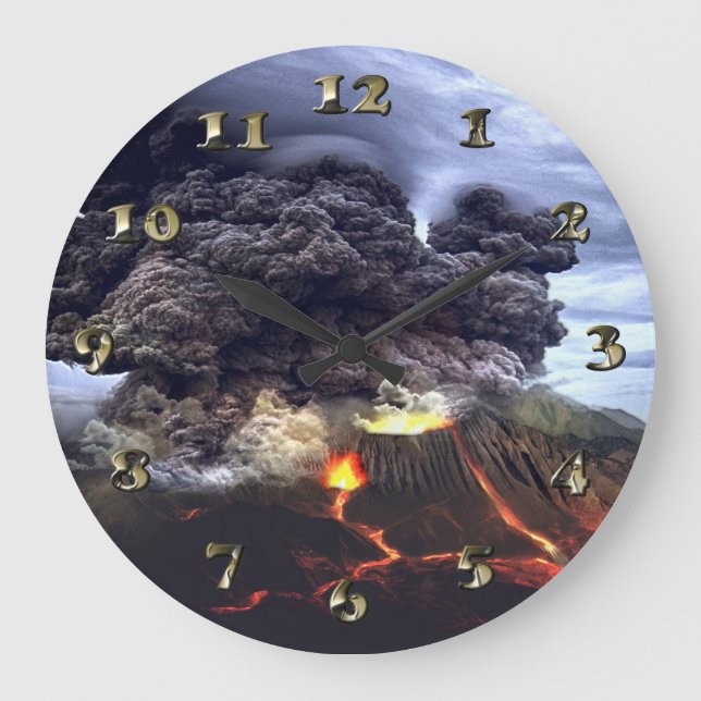 Erupting Volcano on Mountain Large Clock (Front)