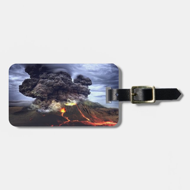 Erupting Volcano on Mountain Luggage Tag (Front Horizontal)