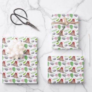 Erupting Volcanoes & Tropical Foliage Pattern Wrapping Paper Sheet