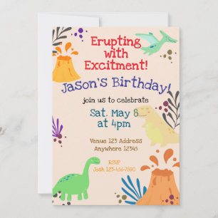 Erupting with Excitement Dinosaur Volcano Birthday Invitation