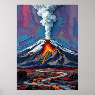 Eruption in Motion – Fiery Volcano Landscape Art Poster