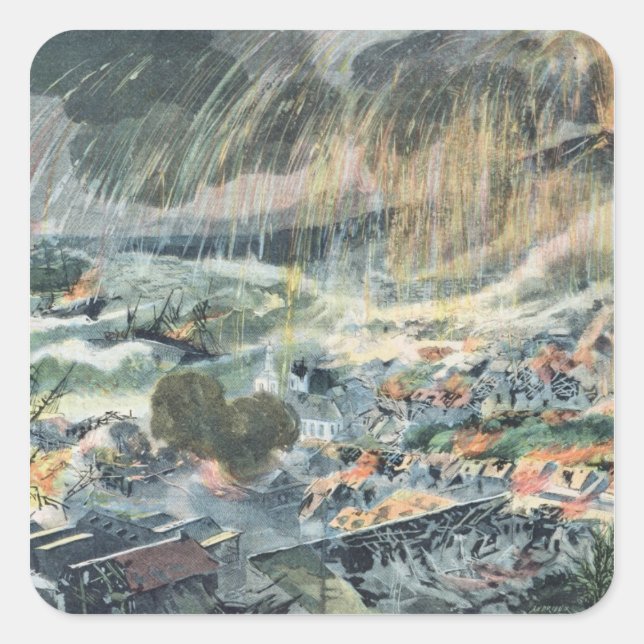 Eruption of a Volcano on Martinique Square Sticker (Front)