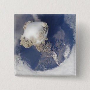 Eruption of Sarychev volcano 15 Cm Square Badge