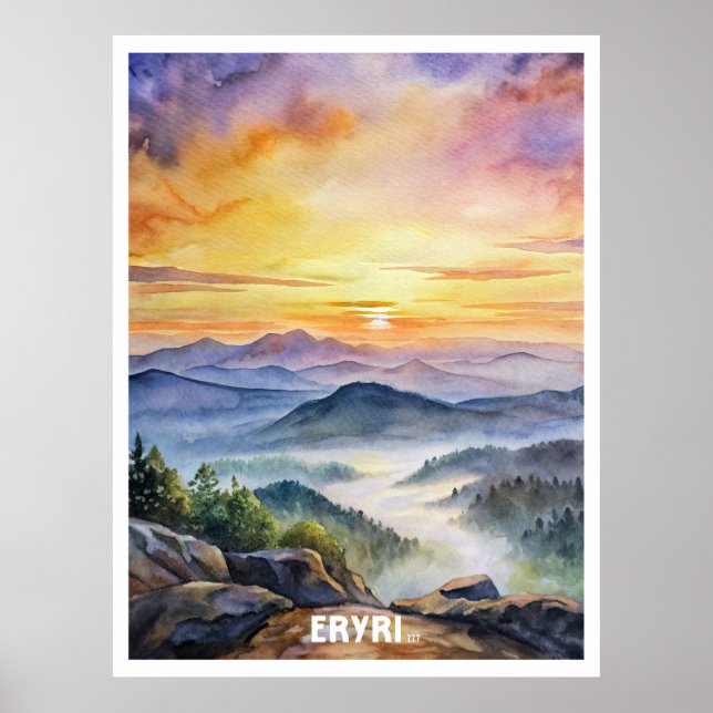 Eryri National Park Watercolor Painting  Poster (Front)