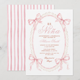 Es Niña Baby Shower Invitation Pink Bow Spanish