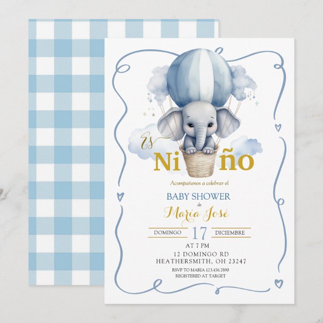 Es Nino Elephant Mexican Baby Shower Invitation (Front/Back)