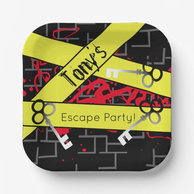 Escape Party Birthday Maze Keys Mystery Mix Paper Plate (Front)