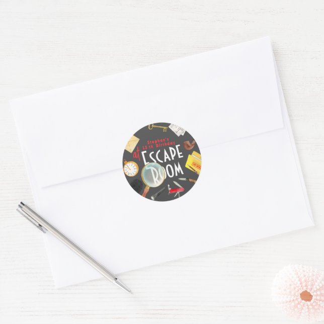 Escape room birthday classic round sticker (Envelope)