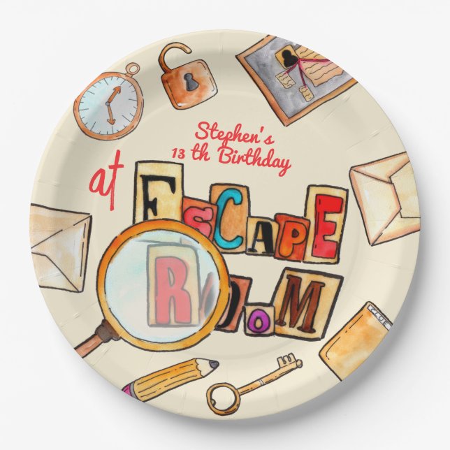 Escape room birthday paper plate (Front)