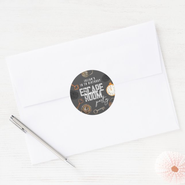 Escape room birthday party classic round sticker (Envelope)