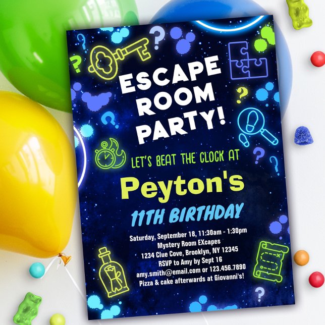 Escape Room Birthday Party Invitation Blue Green (Creator Uploaded)