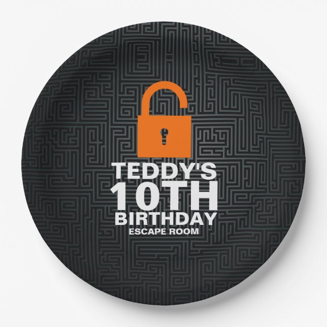 Escape Room Birthday Party Murder Mystery Game Paper Plate (Front)