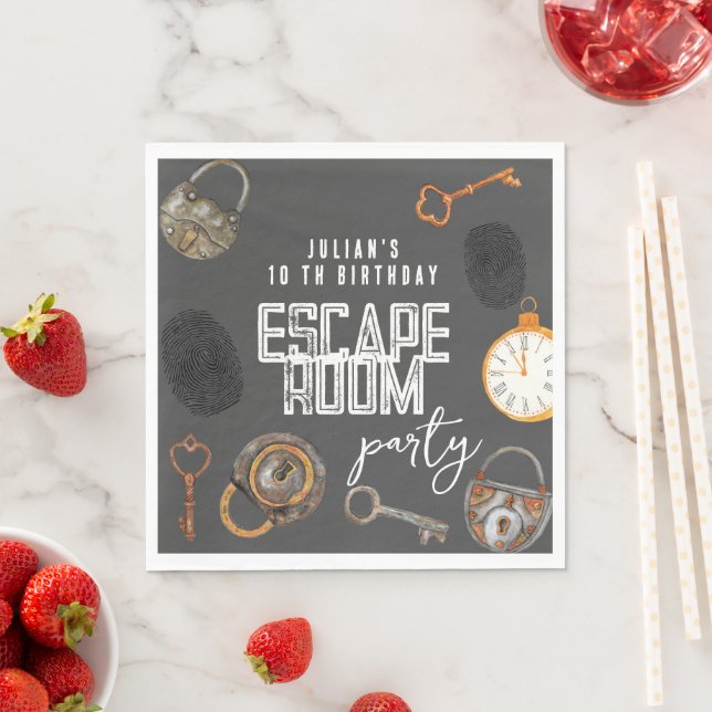 Escape room birthday party napkin (Insitu)