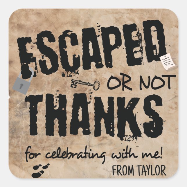 Escape Room Birthday Party Thank You Square Sticker (Front)
