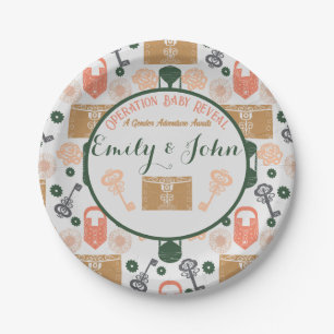 Escape Room Gender Reveal Baby Shower Paper Plate