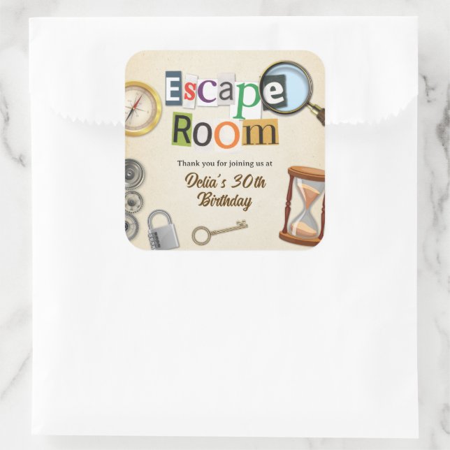 Escape Room Party Square Sticker (Bag)