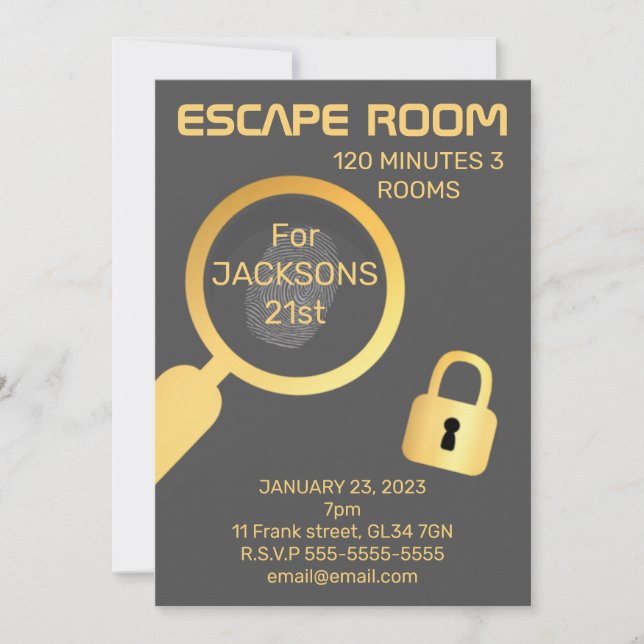 Escape room true crime birthday party  invitation (Front)
