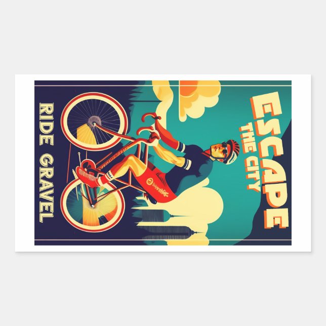 Escape The City Ride Gravel Cycling Rectangular Sticker (Front)