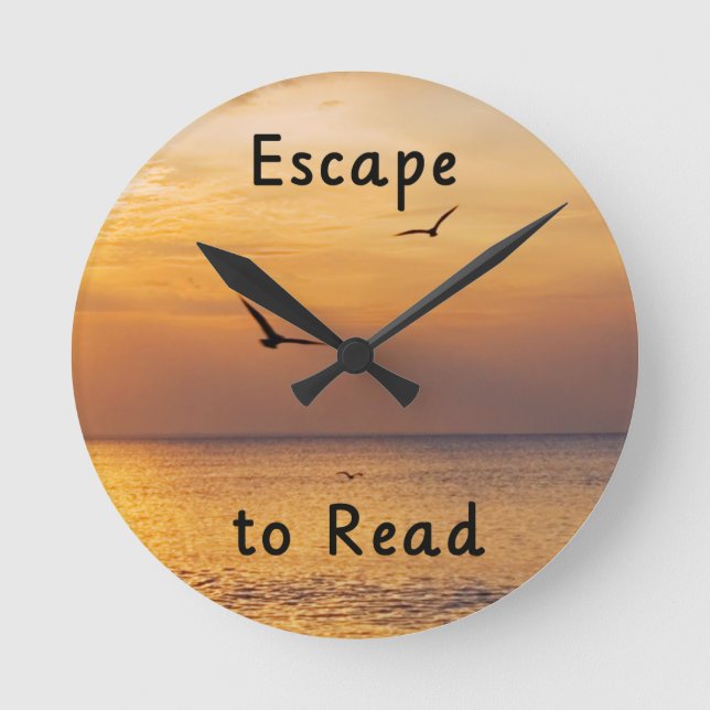 Escape to Read Wall Clock | Book Lover Quote (Front)