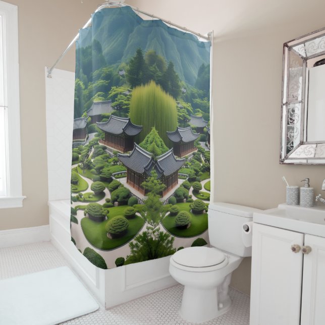 "Escape to Serenity – Scenic Mountain  Shower Curtain (In Situ)