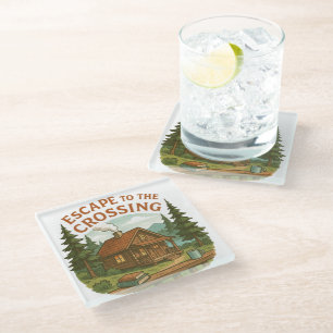 ESCAPE TO THE CROSSING Maggie Sullivan Cozy Cabin Glass Coaster