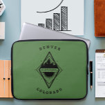 Escape to the Mountains Laptop Sleeve Green<br><div class="desc">Hand-drawn badge illustration featuring mountains,  sun rays and the word "escape" and birds.</div>