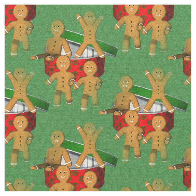 Escaping Gingerbread Cookies Cute Holiday Fabric (Close Up)