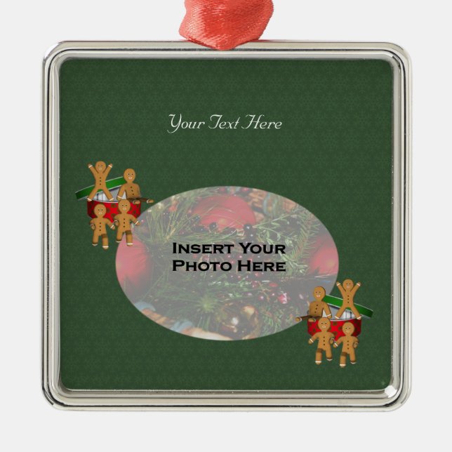 Escaping Gingerbread Men Holiday Photo Ornament (Front)