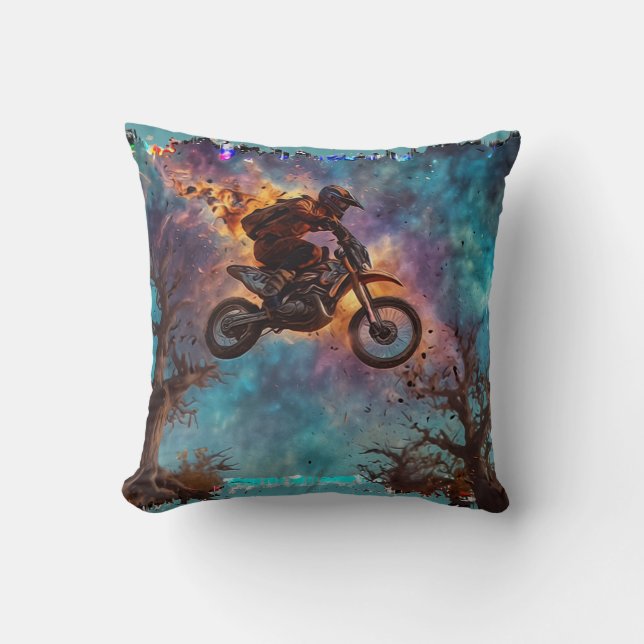 Escaping The Fire - Dirt-bike Rider Cushion (Front)