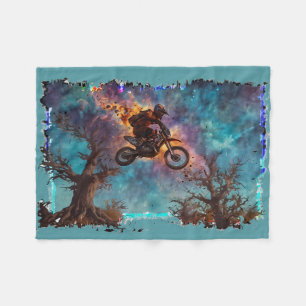 Escaping The Fire - Dirt-bike Rider Fleece Blanket