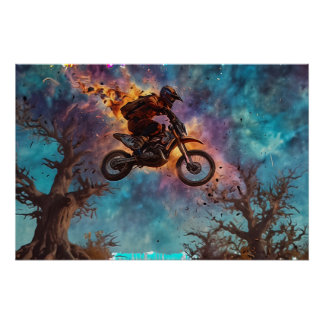 Escaping The Fire - Dirt-bike Rider Poster