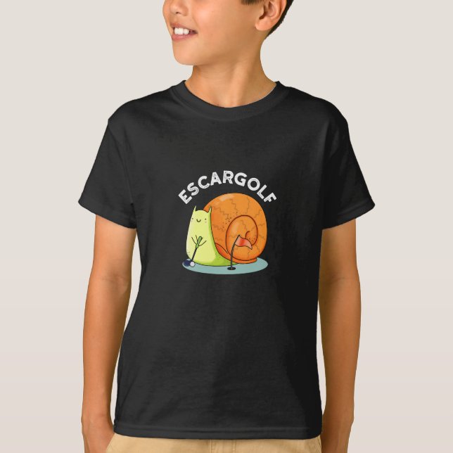 Escar-golf Funny Escargot Snail Pun Dark BG T-Shirt (Front)