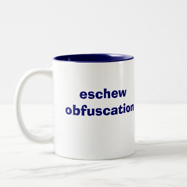 eschew obfuscation Two-Tone coffee mug (Left)