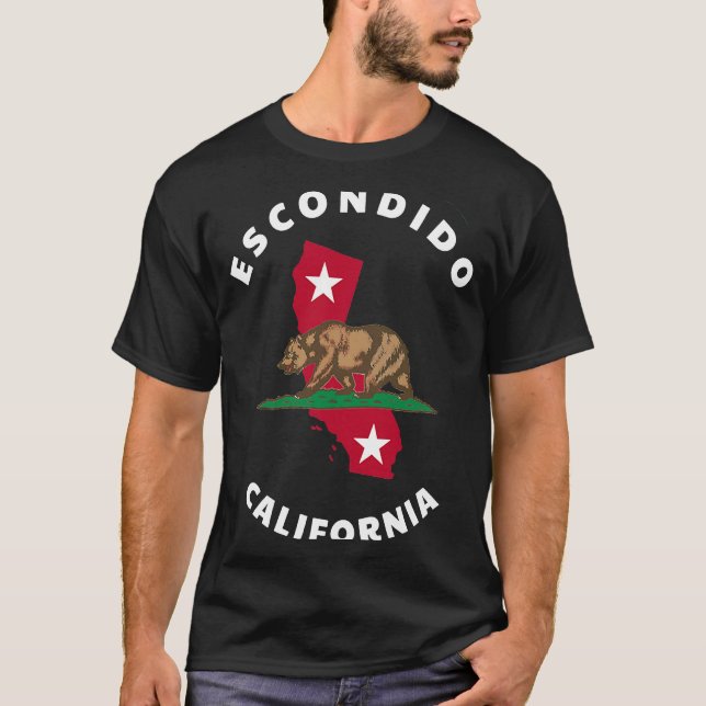 Escondido California CA Flag and Bear Badge Souven T-Shirt (Front)