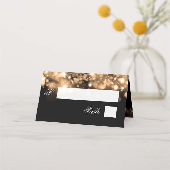 Escort Card Elegant Wedding Sparkling Lights Gold (Front)