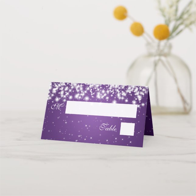 Escort Card Wedding Winter Sparkle Purple (Front)