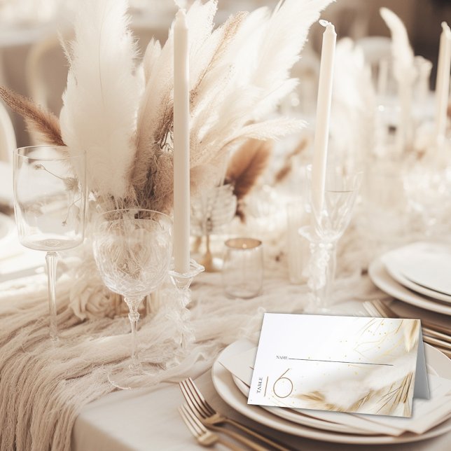 Escort | Elegant Bohemian Gold Pampas Place Card (Creator Uploaded)