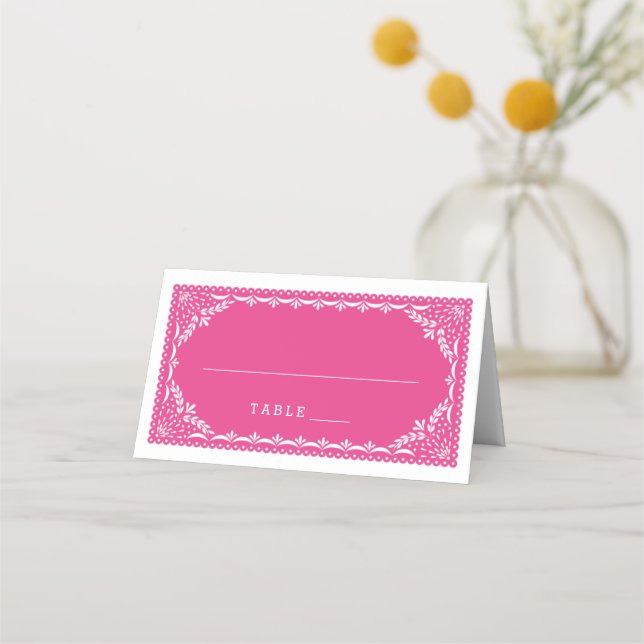 Escort Place Card | Fuchsia Papel Picado Pattern (Front)