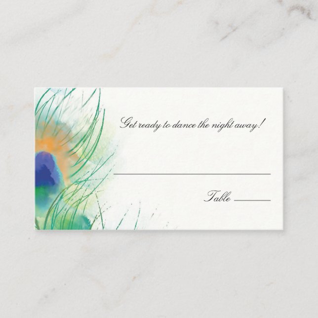 Escort/Seating Card Watercolor Peacock Feather (Front)