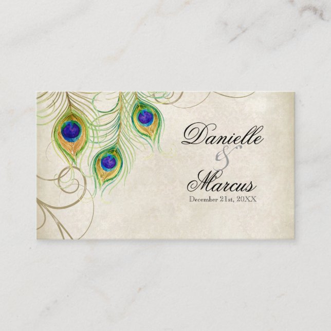 Escort Table Cards - Peacock Feathers Wedding Set (Front)
