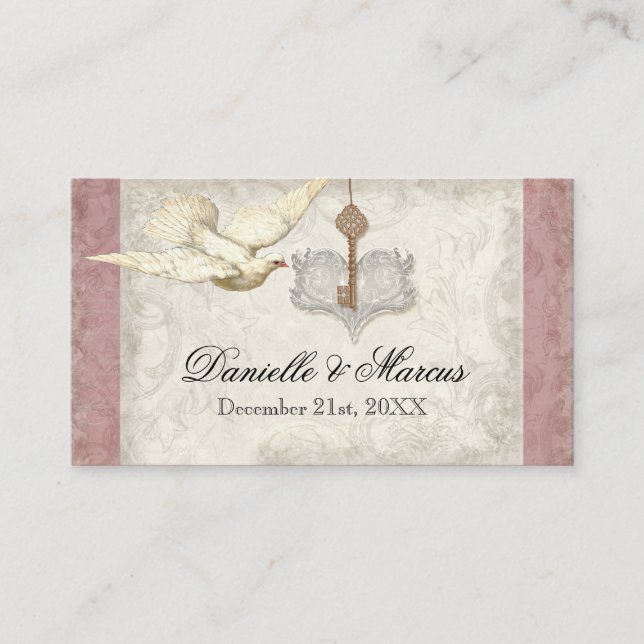 Escort Table Seating Key to my Heart, Doves Swirl Place Card (Front)