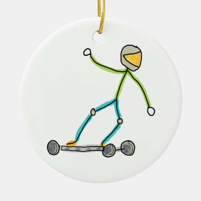 Esk8 Stickman Ceramic Tree Decoration (Front)