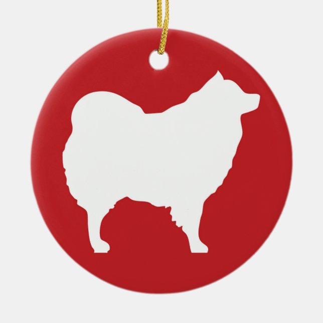 Eskie on Red Ornament (Front)