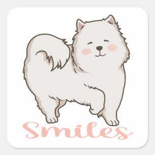 Eskie Puppy Cartoon Dog Mum American Eskimo Hello Square Sticker