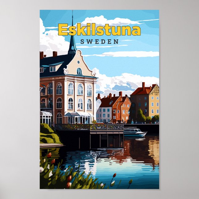 Eskilstuna Sweden Travel Art Vintage Illustration  Poster (Front)