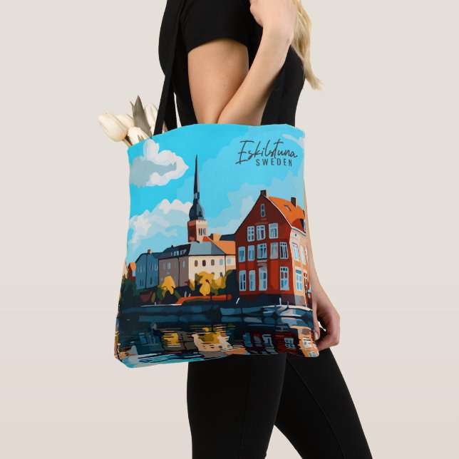 Eskilstuna Sweden Vintage Art Travel Illustration Tote Bag (Close Up)
