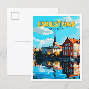 Eskilstuna Sweden vintage travel illustration Postcard